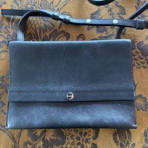 Shinola Detroit American Leather Accordion Crossbody Bag Purse Black HTF